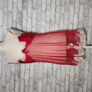 Vintage Y2K Victoria's Secret Red Silk Sheer Lace Slip